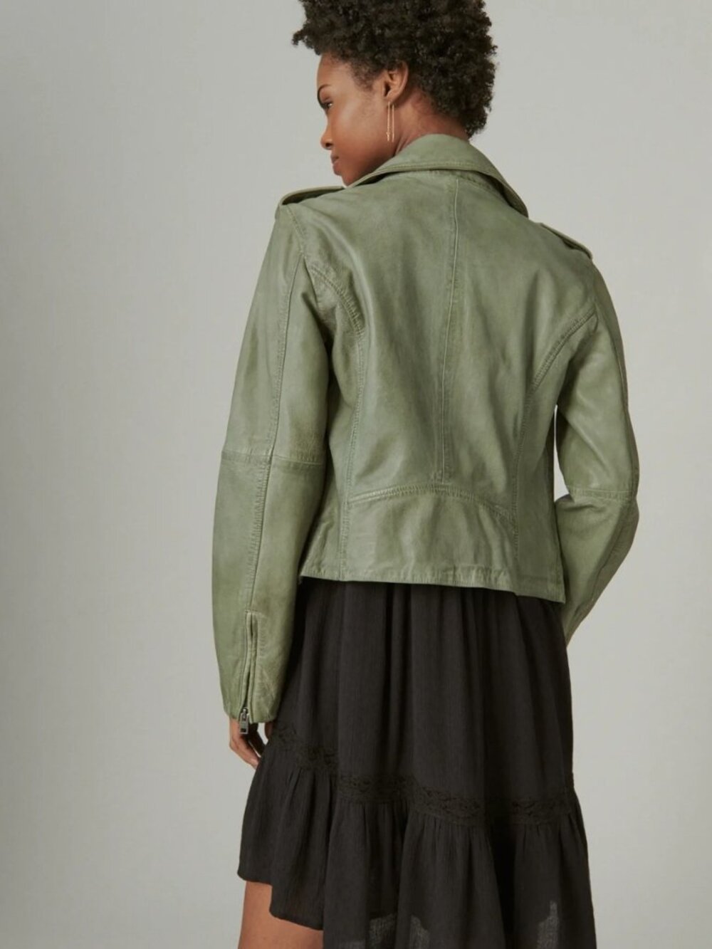 Lucky Brand Classic Leather Moto Jacket - Oil Green - Large - Picture 3 of 12